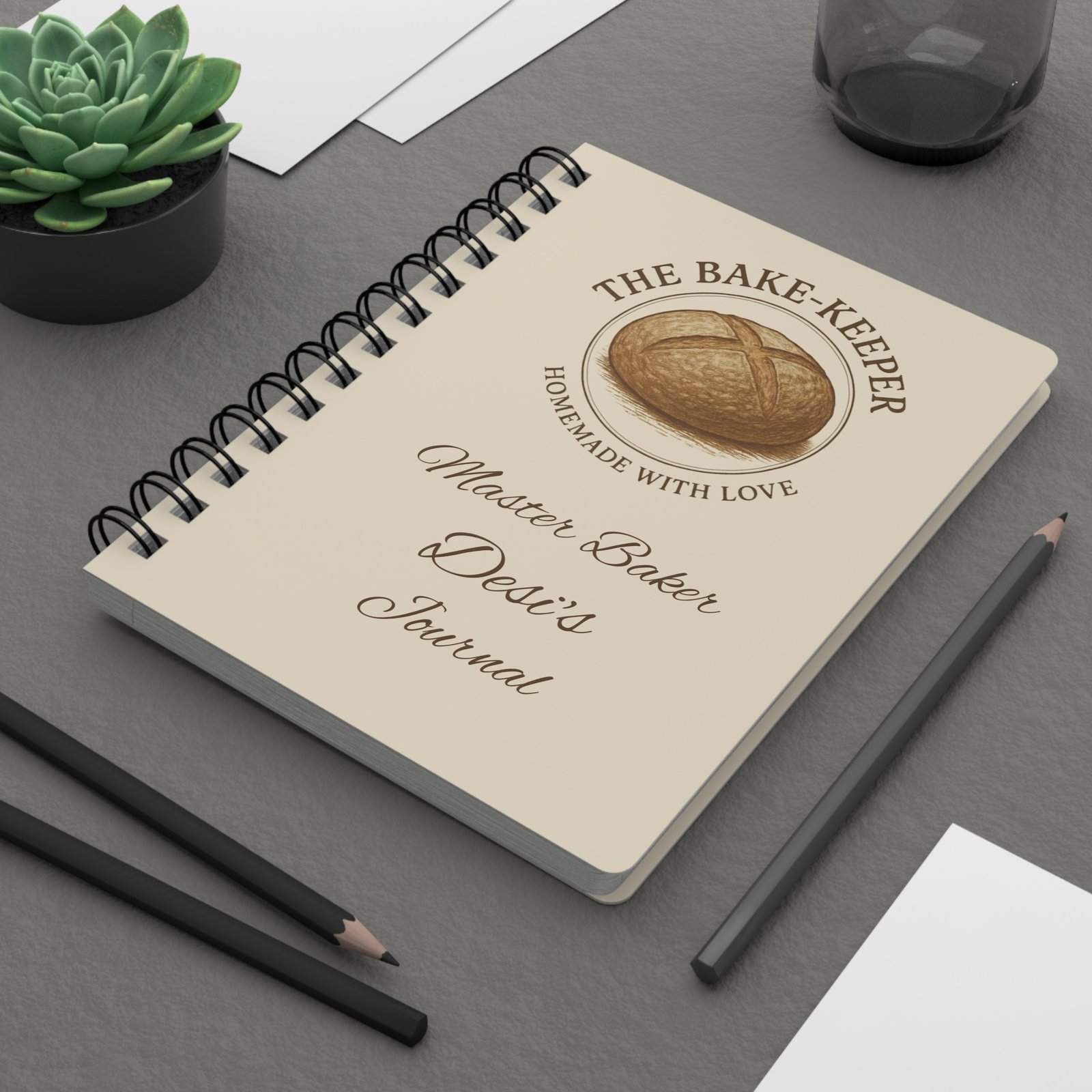Baker’s Spiral Journal – Personalized “The Bake-Keeper” Homemade With Love Recipe & Baking Notes