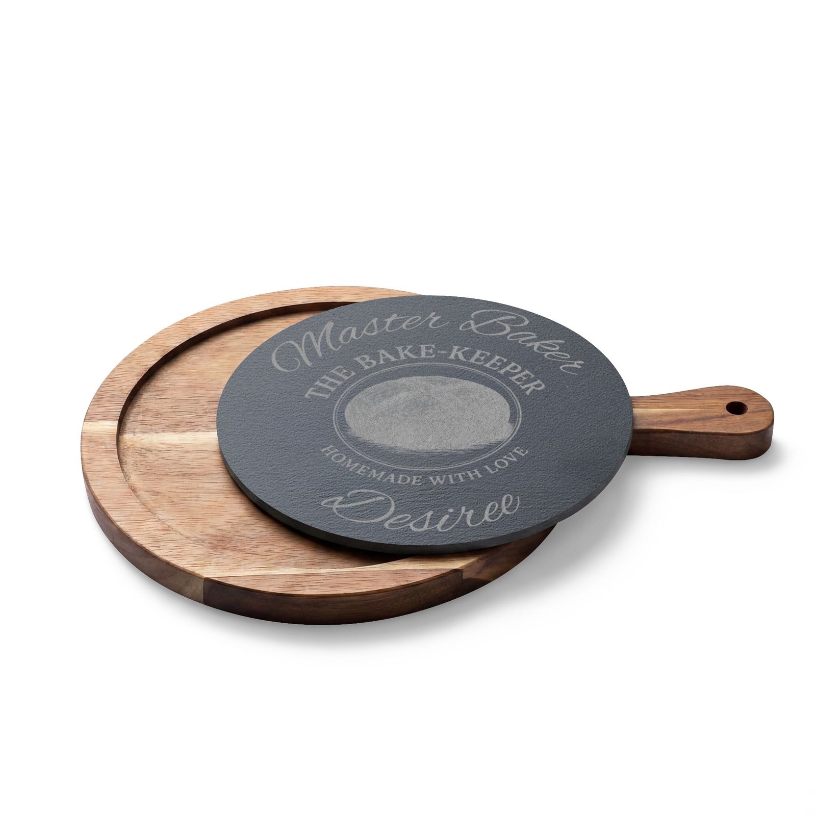 Engraved Acacia Charcuterie Board with Slate Insert & Cheese Tools — Personalized "Master Baker/The Bake-Keeper" Design - Image 18