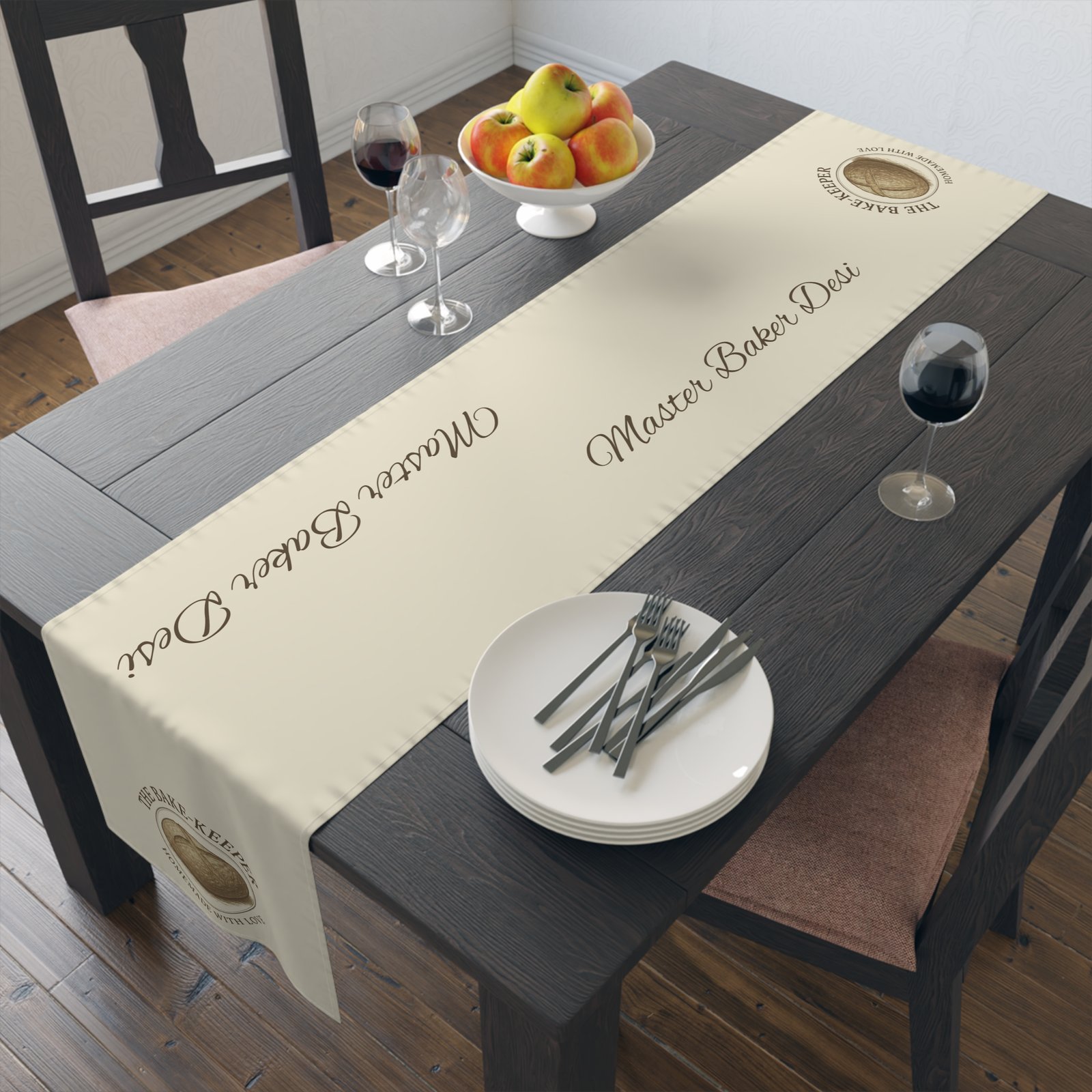 The Bake Keeper Table Runner – Personalized 'The Bake Keeper' Script & Logo Cotton-Blend Table Runner