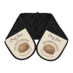The Bake Keeper Personalized Oven Mitts | Black Double Pocket Oven Mitt with Custom Name