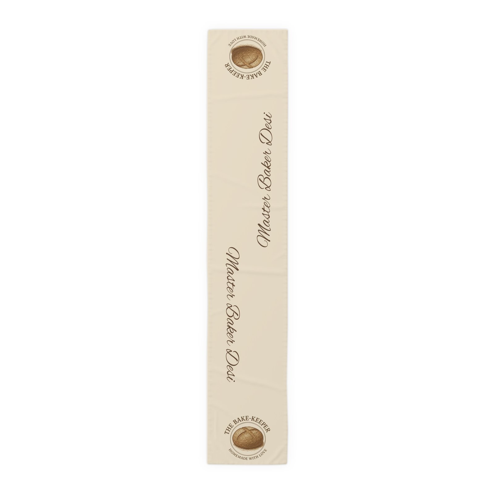 The Bake Keeper Table Runner – Personalized 'The Bake Keeper' Script & Logo Cotton-Blend Table Runner - Image 6