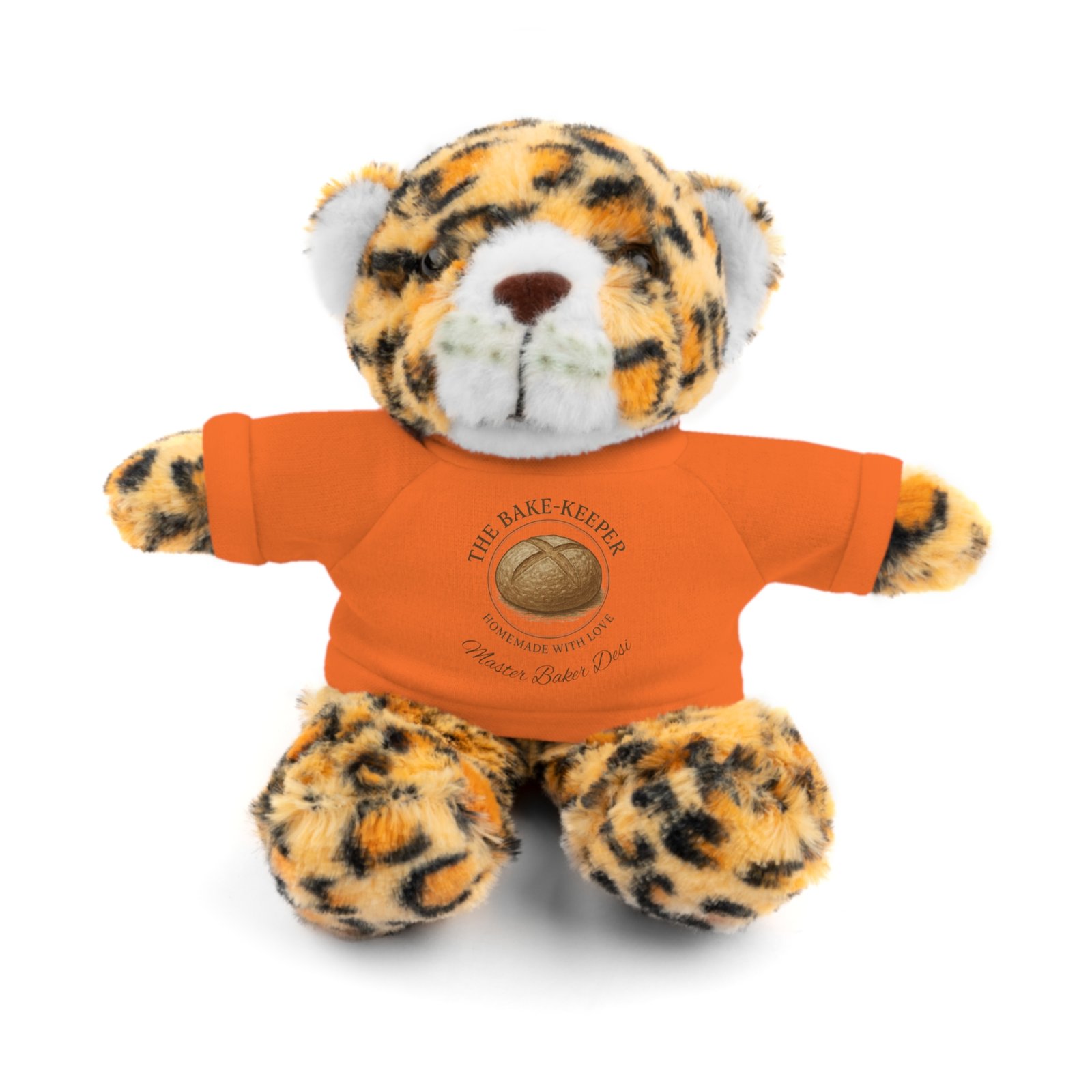 Personalized Plush Bear with "The Bake Keeper" Orange Tee, Teddy Bear, Bunny, Sheep, Panda & more Cute Animals - Image 3