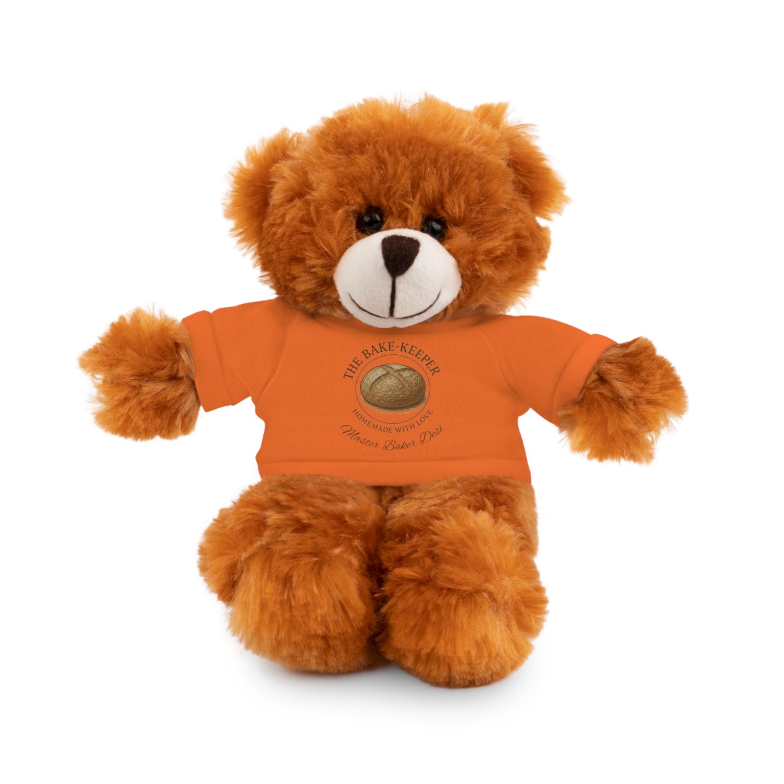 Personalized Plush Bear with "The Bake Keeper" Orange Tee, Teddy Bear, Bunny, Sheep, Panda & more Cute Animals - Image 7