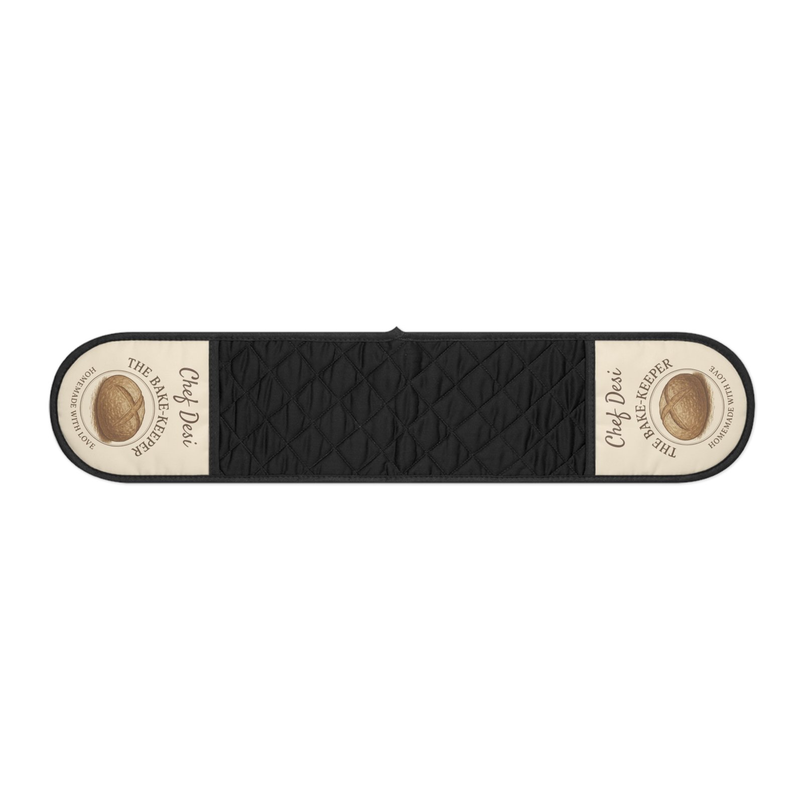 The Bake Keeper Personalized Oven Mitts | Black Double Pocket Oven Mitt with Custom Name - Image 2