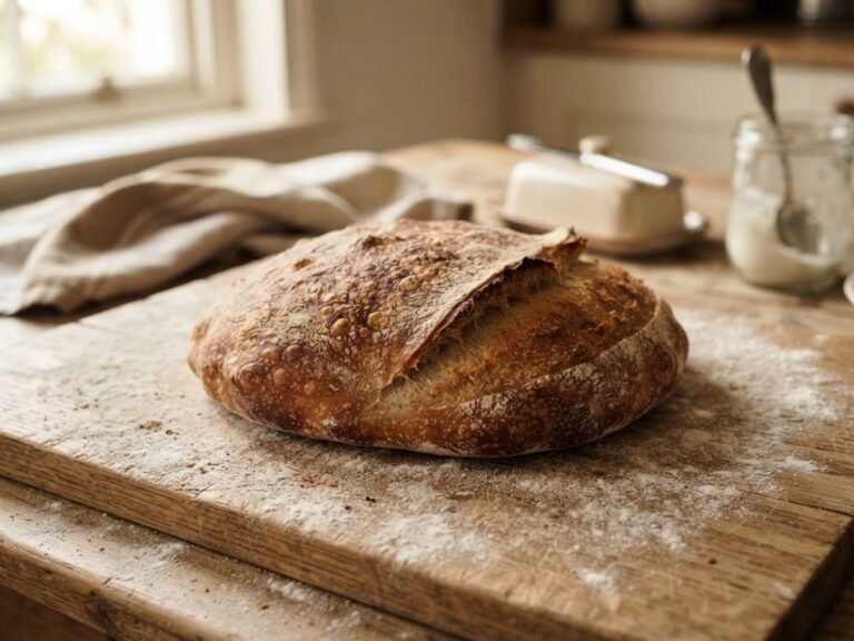Flat, spread-out sourdough loaf