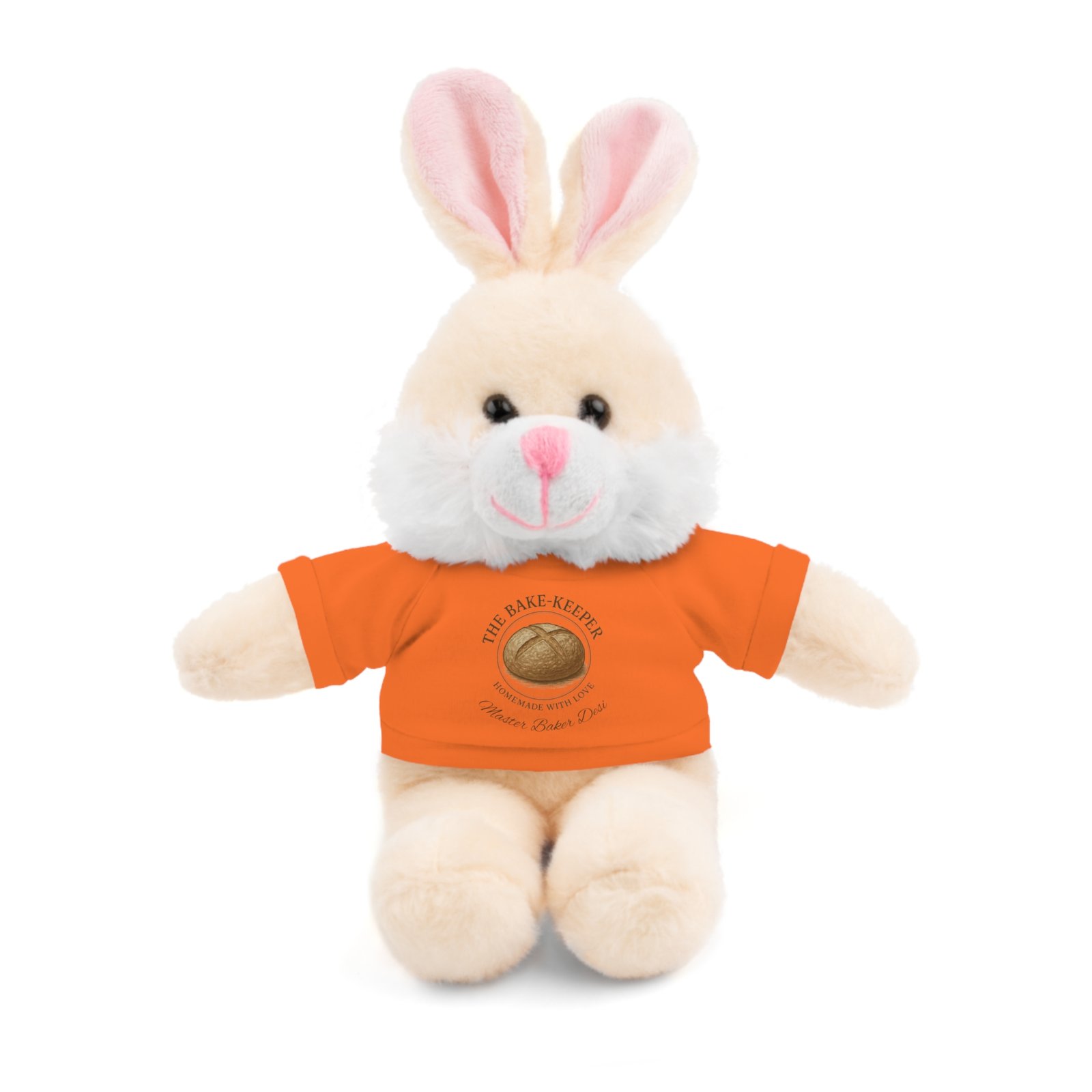 Personalized Plush Bear with "The Bake Keeper" Orange Tee, Teddy Bear, Bunny, Sheep, Panda & more Cute Animals - Image 4