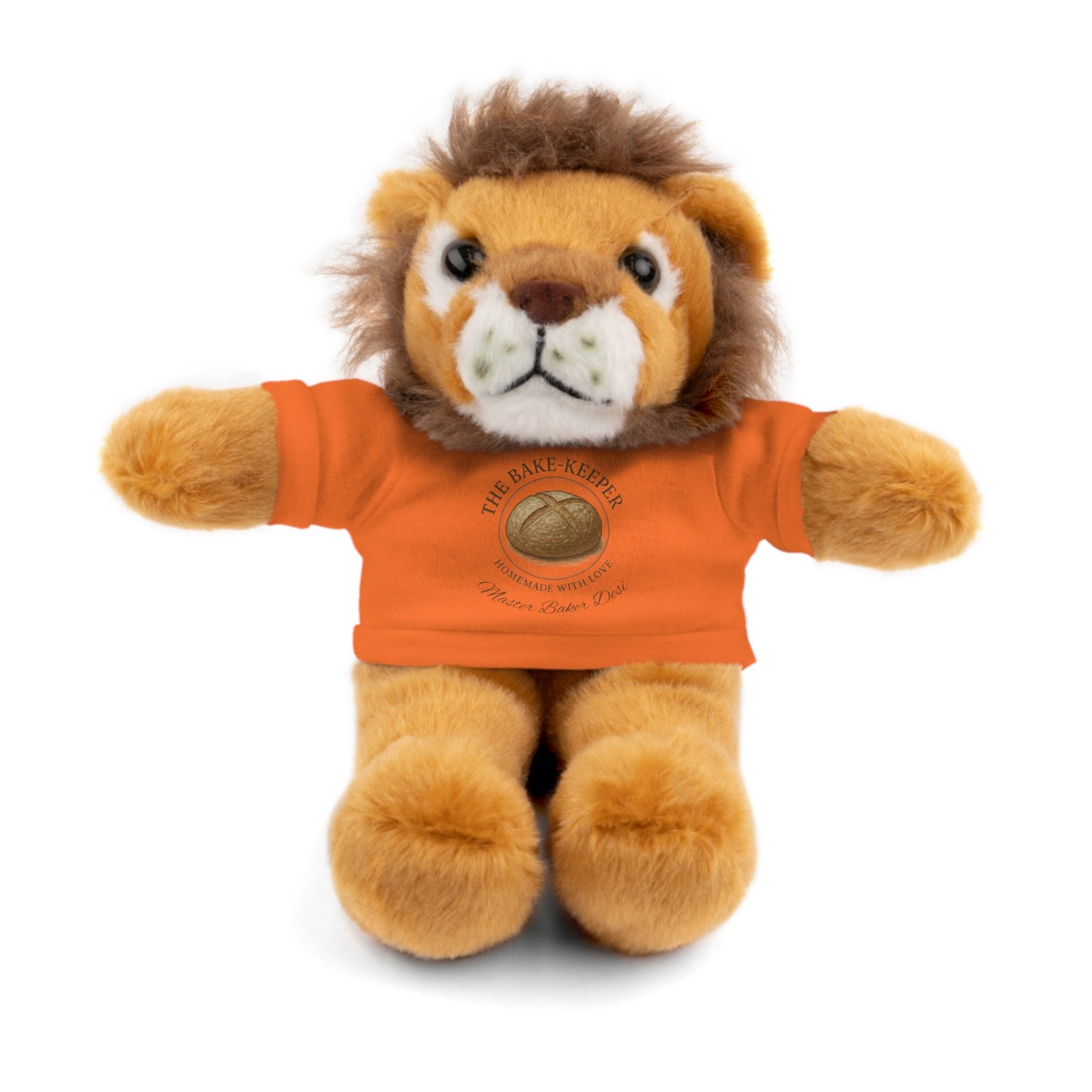 Personalized Plush Bear with "The Bake Keeper" Orange Tee, Teddy Bear, Bunny, Sheep, Panda & more Cute Animals - Image 5