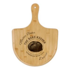 Engraved Bamboo Pizza Peel – Personalized "The Bake-Keeper" Rustic Wood Pizza Board