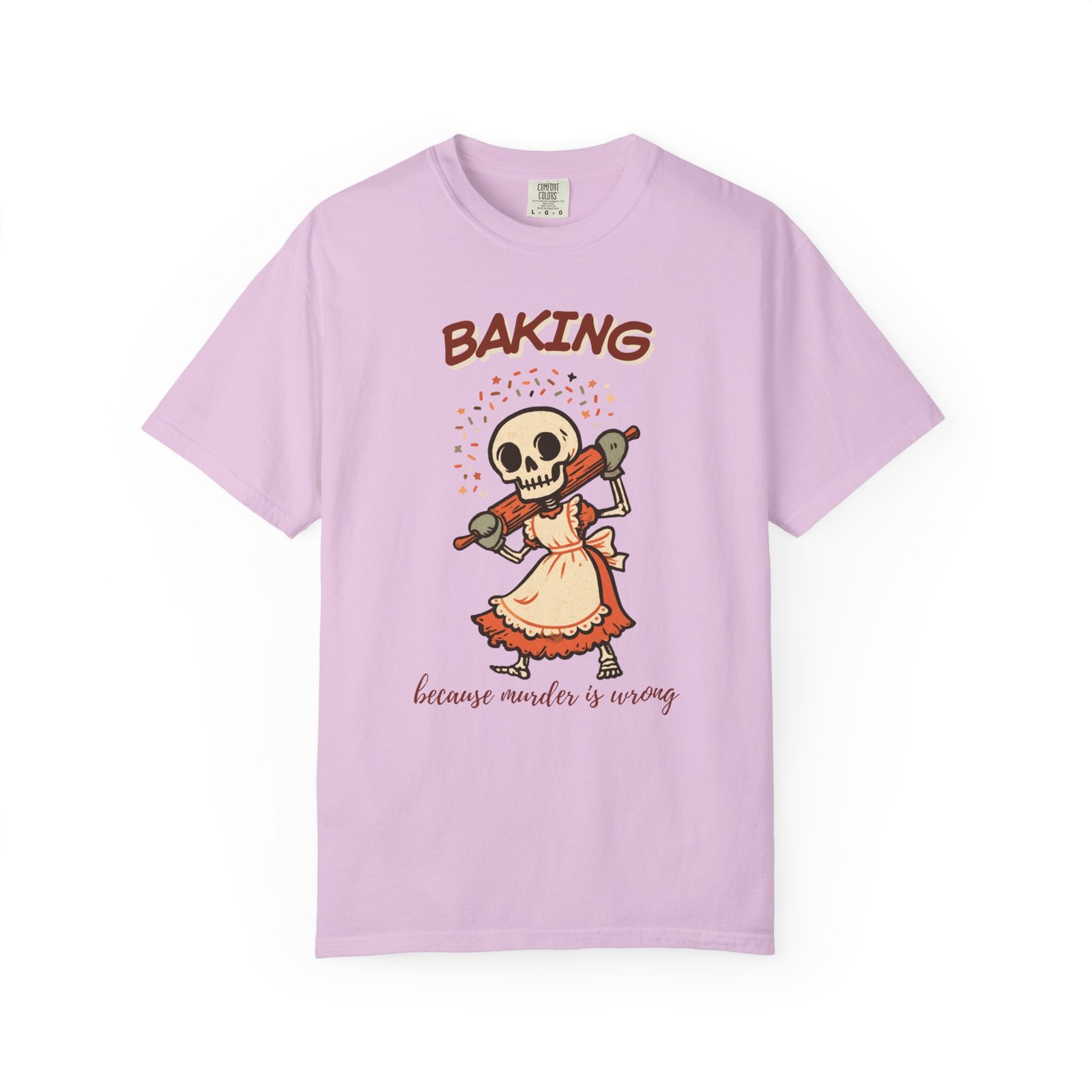 Baking Because Murder Is Wrong Shirt, Funny Skeleton Baker Tee, Dark Humor Baking Shirt, Gift for Baker, Halloween Baking - Image 7