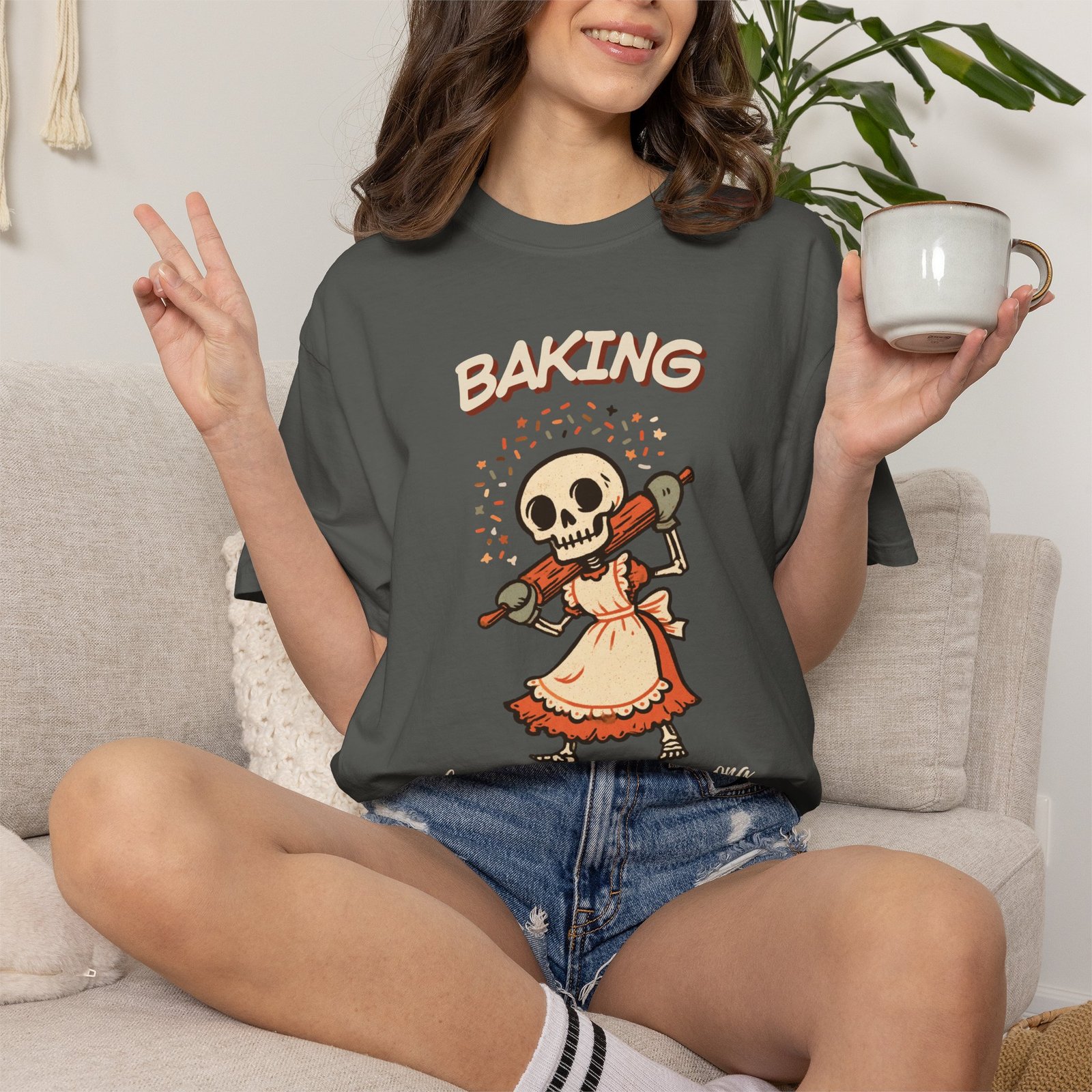 Baking Because Murder Is Wrong Shirt, Funny Skeleton Baker Tee, Dark Humor Baking Shirt, Gift for Baker, Halloween Baking - Image 10