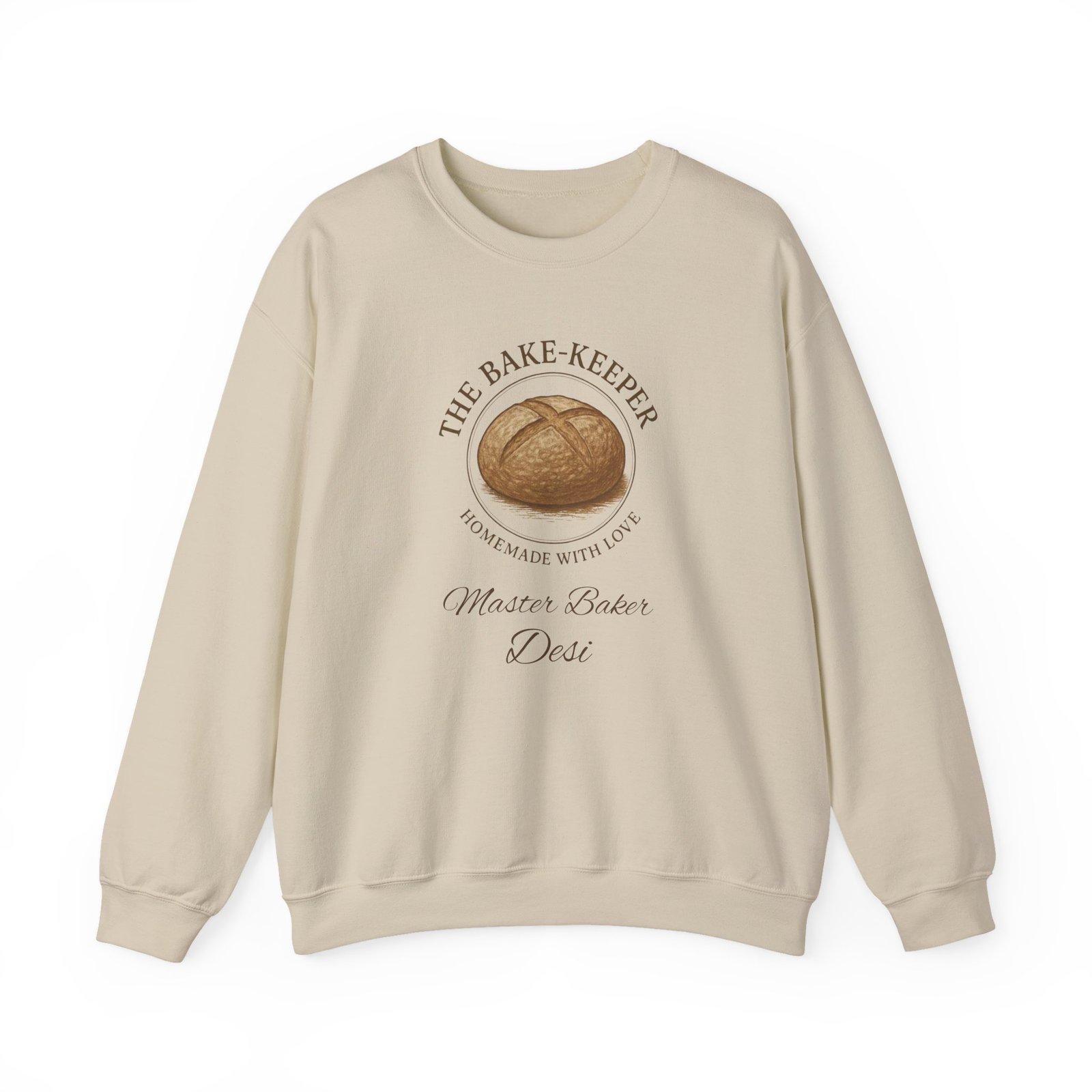 Bake-Keeper Crewneck Sweatshirt – Personalized “The Bake-Keeper: Homemade With Love” Bakery Pullover