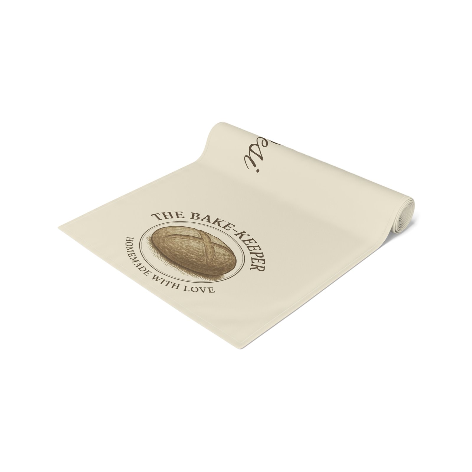 The Bake Keeper Table Runner – Personalized 'The Bake Keeper' Script & Logo Cotton-Blend Table Runner - Image 4