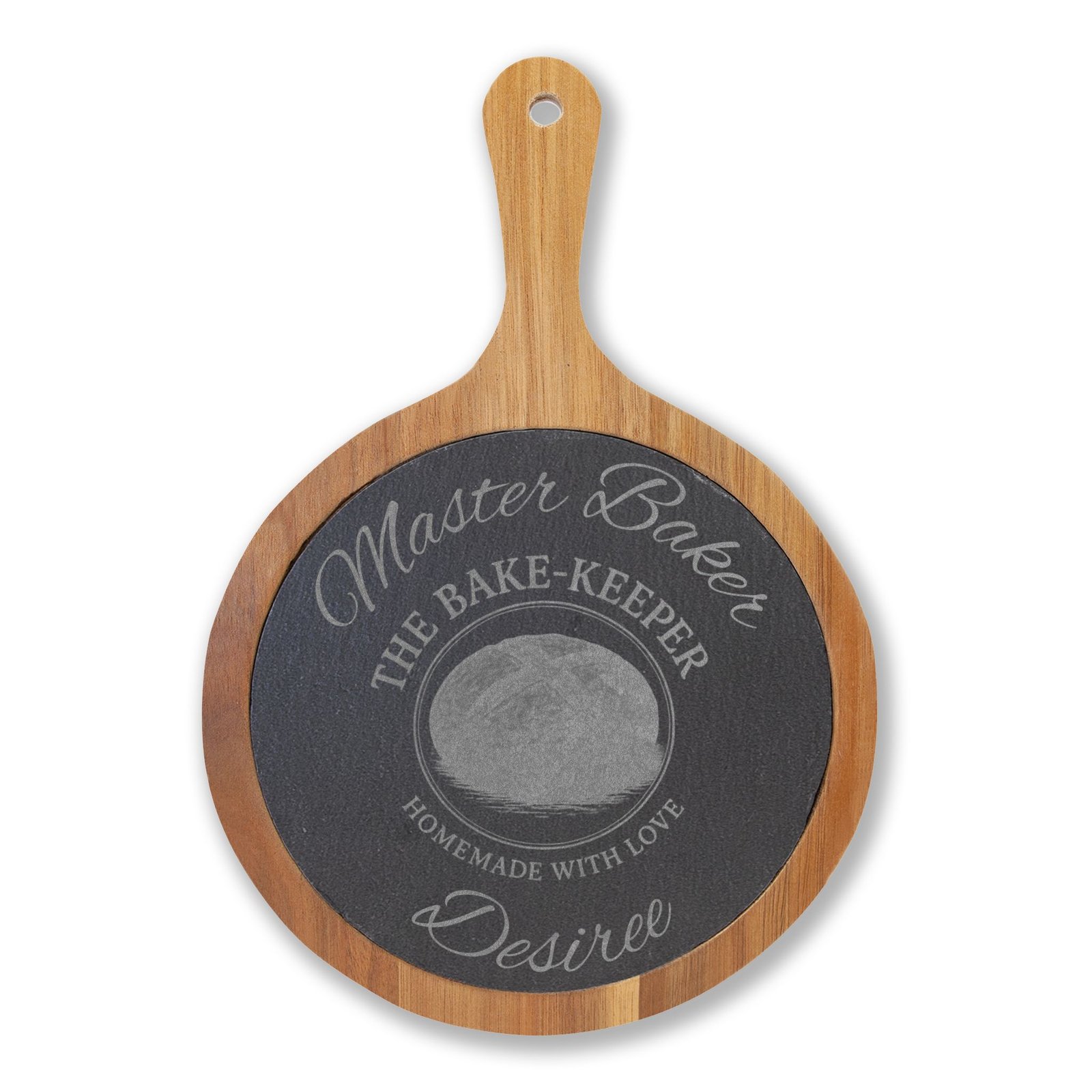 Engraved Acacia Charcuterie Board with Slate Insert & Cheese Tools — Personalized "Master Baker/The Bake-Keeper" Design - Image 16