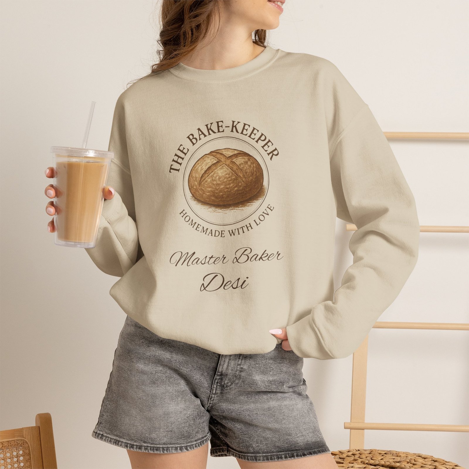 Bake-Keeper Crewneck Sweatshirt – Personalized “The Bake-Keeper: Homemade With Love” Bakery Pullover - Image 9