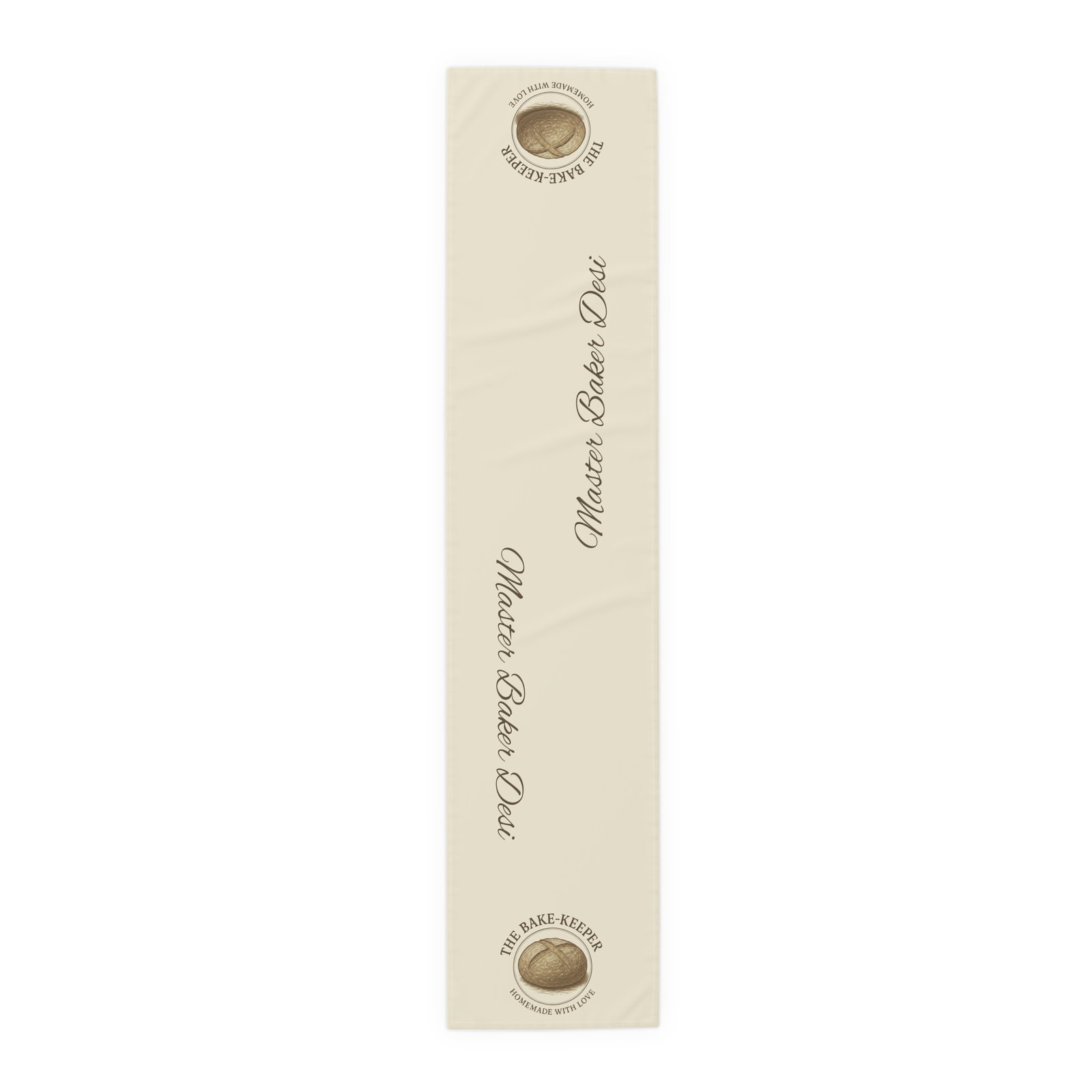 The Bake Keeper Table Runner – Personalized 'The Bake Keeper' Script & Logo Cotton-Blend Table Runner - Image 2