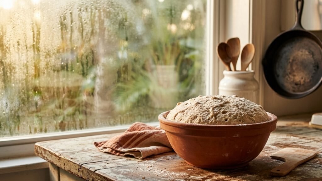 A humid Florida kitchen window for the Florida heat sourdough schedule