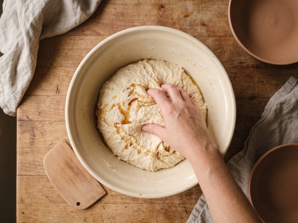 Add the rest and knead briefly
