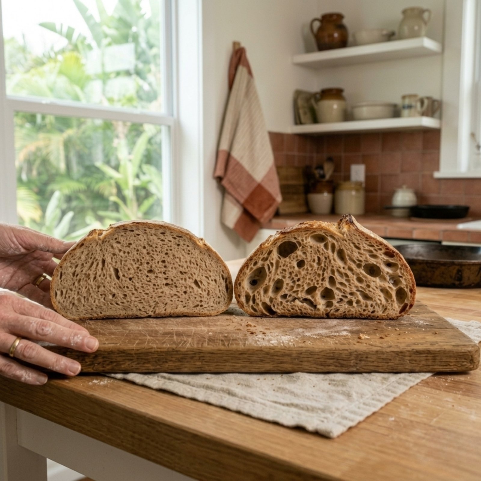 Two half-loaves of sourdough bread (1)