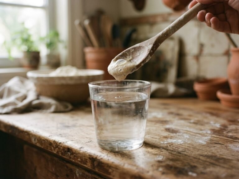 Sourdough starter float test in a glass of water