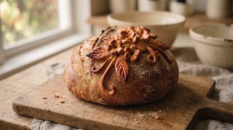 Dough Appliqué Flower Bouquet Sourdough Loaf