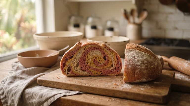 Marbled Beet & Turmeric Swirl Sourdough Loaf